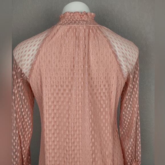 Nina Leonard Lace Mockneck Trapeze Long Sleeve Dress in Blush Size Small - Picture 13 of 16